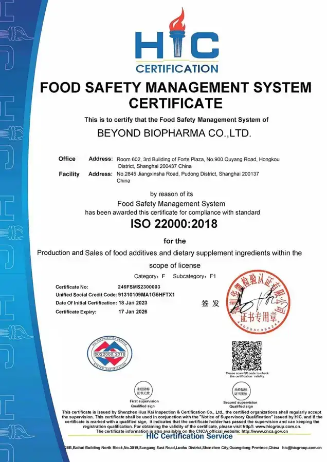 ISO 22000 Certificate