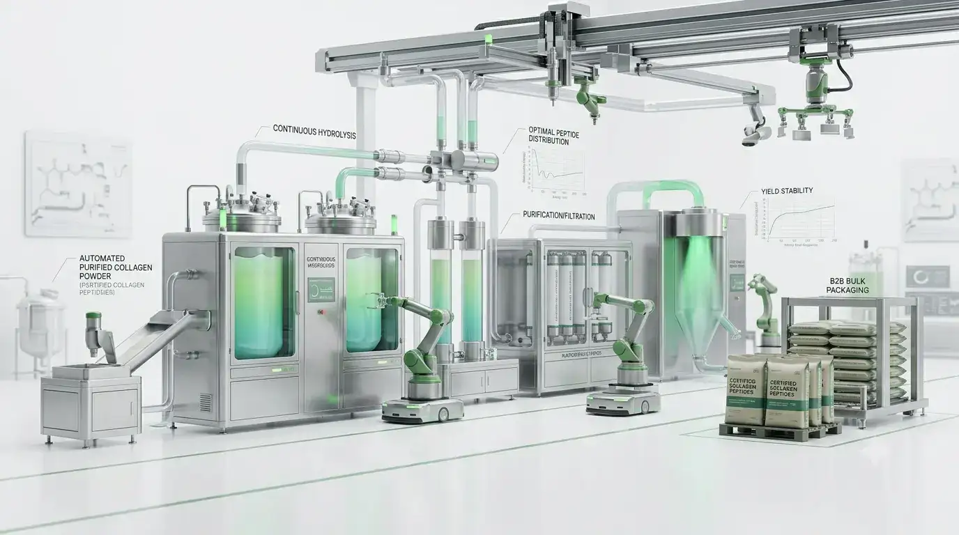Automatisierte Produktionslinie zur enzymatischen Hydrolyse für die Herstellung von Kollagenrohstoffen in einer standardmäßigen GMP-Industriewerkstatt