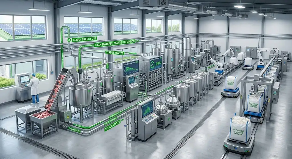 low-carbon sustainable collagen peptide automated production line in standard biotech factory